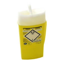 Excess stock plastic waste bin  sharps container used.  L: 108, W: 52, H: 224 (mm). Article code: 98-3380GB