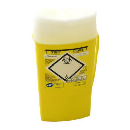 Excess stock plastic waste bin  sharps container used.  L: 108, W: 52, H: 224 (mm). Article code: 98-3380GB
