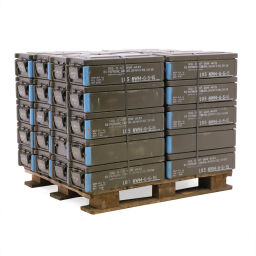 Stacking box steel pallet tender with lid used.  L: 615, W: 250, H: 170 (mm). Article code: 98-3471GB-PAL
