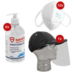 Sanitair Afval en reiniging combinatieset gezichtsbescherming en desinfectiegel.  Artikelcode: 98-3630