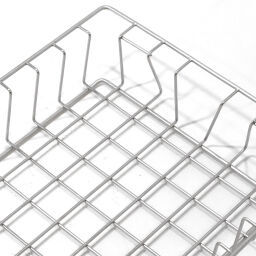 Wire basket nestable and stackable fixed construction stainless steel Version:  fixed construction stainless steel.  L: 600, W: 400, H: 100 (mm). Article code: 98-3712