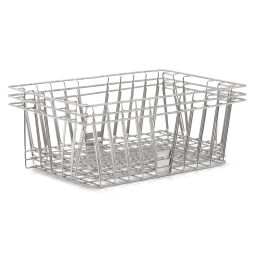 Wire basket nestable and stackable fixed construction stainless steel Version:  fixed construction stainless steel.  L: 600, W: 400, H: 200 (mm). Article code: 98-3713