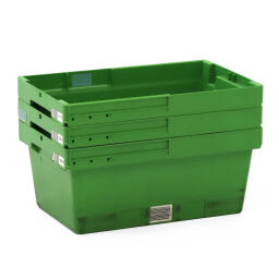 Stacking box plastic nestable all walls closed used Material:  plastic.  L: 495, W: 300, H: 210 (mm). Article code: 98-3775GB