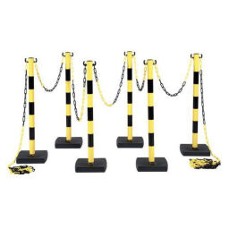 Protective equipment Safety and marking combination kit 6 uprights on foot, complete with 12 m chain and hooks (black/yellow) .  L: 280, W: 280, H: 900 (mm). Article code: 77-A033679-01