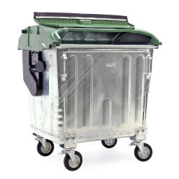 Afvalcontainer Afval en reiniging voor DIN-opname met scharnierend deksel.  L: 1370, B: 1000, H: 1470 (mm). Artikelcode: 36-S1100-K