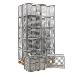 Stacking box plastic pallet tender walls + floor perforated Type:  pallet tender.  L: 600, W: 400, H: 420 (mm). Article code: 38-ECP64-42-S-P