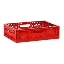 Stacking box plastic stackable and foldable walls + floor perforated Colour:  red.  L: 400, W: 300, H: 115 (mm). Article code: 98-3995