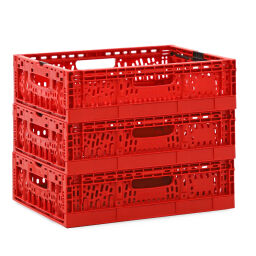 Stacking box plastic stackable and foldable walls + floor perforated Colour:  red.  L: 400, W: 300, H: 115 (mm). Article code: 98-3995