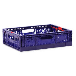 Stacking box plastic stackable and foldable walls + floor perforated Colour:  blue.  L: 400, W: 300, H: 115 (mm). Article code: 98-3996