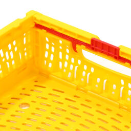 Stapelboxen Kunststoff stapelbar und einklappbar perforierte Wände und Boden Farbe:  gelb.  L: 400, B: 300, H: 115 (mm). Artikelcode: 98-3997