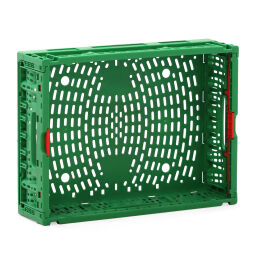 Stacking box plastic stackable and foldable walls + floor perforated Colour:  green.  L: 400, W: 300, H: 115 (mm). Article code: 98-3998