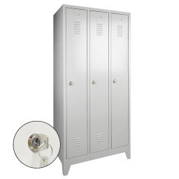 Cabinet locker cabinet 3 doors (cylinder lock) on pedestal .  W: 890, D: 500, H: 1900 (mm). Article code: 45-WRC3-P-CS
