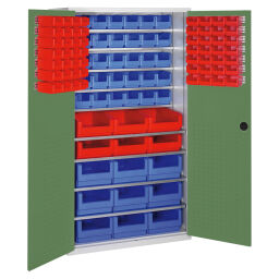 Cabinet boxes cabinet with 2 hinged doors and 106 storage bins.  W: 1100, D: 535, H: 1950 (mm). Article code: 5713027666-N