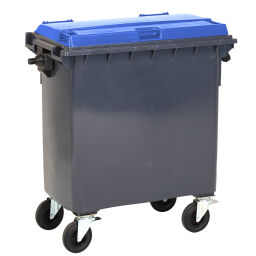 Müllcontainer Abfall und Reinigung geeignet für die Aufnahme mit DIN-Adapter mit Scharnierdeckel.  L: 1360, B: 770, H: 1360 (mm). Artikelcode: 36-770-S-W