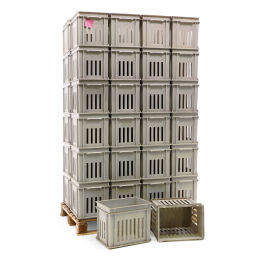Stapelboxen Kunststoff Palettenangebot perforierte Wände / geschlossener Boden Material:  Kunststoff.  L: 400, B: 300, H: 325 (mm). Artikelcode: 98-4369GB-PAL