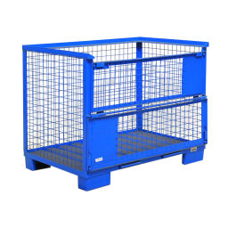 Mesh Stillages fixed construction stackable 2 flaps at 1 long side.  L: 1240, W: 835, H: 970 (mm). Article code: 99-003-W-01