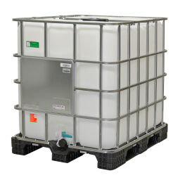 IBC container fluid container batch offer Floor:  plastic pallet.  L: 1200, W: 1000, H: 1150 (mm). Article code: 99-035-KP-4