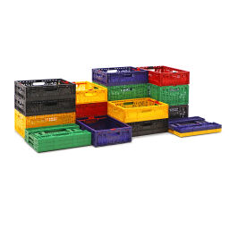 Stacking box plastic stackable and foldable walls + floor perforated Colour:  yellow.  L: 400, W: 300, H: 115 (mm). Article code: 98-3997
