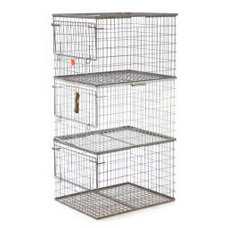 Wire basket with flap at grip opening stackable used.  L: 700, W: 550, H: 460 (mm). Article code: 98-4872GB