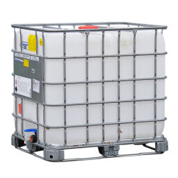IBC container fluid container 1000 ltr used Floor:  steel pallet.  L: 1200, W: 1000, H: 1150 (mm). Article code: 99-035GB-SP-225