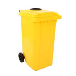 Plastic waste container waste and cleaning mini container includes rubber rosette for bottle recycling.