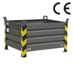 Stacking box steel fixed construction stacking box 4 sides, with CE certification Euronorm (mm):  1000 x 800.  L: 1000, W: 800, H: 670 (mm). Article code: 1021086S-CE