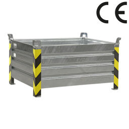 Stacking box steel fixed construction stacking box 4 sides, with CE certification Euronorm (mm):  1200 x 800.  L: 1200, W: 800, H: 670 (mm). Article code: 1021286V-CE