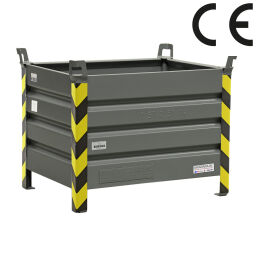 Stapelboxen Stahl feste Konstruktion Stapelbehälter 4 Wände, mit CE Zertifizierung Euronorm (mm):  800 x 600.  L: 800, B: 600, H: 670 (mm). Artikelcode: 102866S-CE