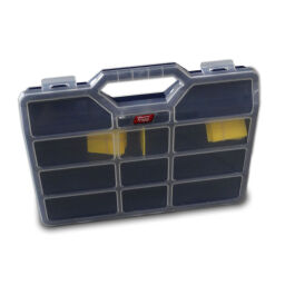 Transport case assortment case with 5-21 compartments .  L: 312, W: 238, H: 51 (mm). Article code: 11-145001