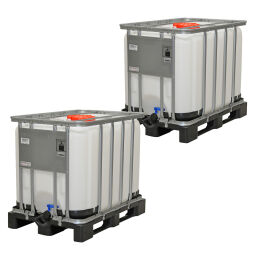 IBC container fluid container 640 ltr UN-approved Floor:  plastic pallet.  L: 1200, W: 800, H: 1000 (mm). Article code: 99-035-KP-640-2