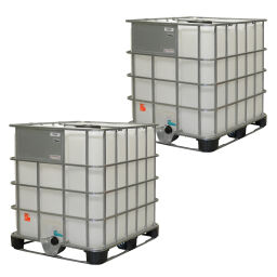 IBC container fluid container 1000 ltr Floor:  steel pallet.  L: 1200, W: 1000, H: 1150 (mm). Article code: 99-035-SP-2
