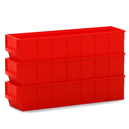 Sichtlagerkästen Kunststoff mit Etiketthalter stapelbar Farbe:  rot.  L: 400, B: 90, H: 80 (mm). Artikelcode: 38-IB40-01D