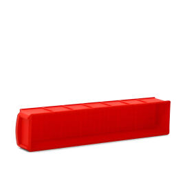 Storage bin plastic with label holder stackable Colour:  red.  L: 400, W: 90, H: 80 (mm). Article code: 38-IB40-01D