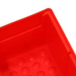 Storage bin plastic with label holder stackable Colour:  red.  L: 400, W: 90, H: 80 (mm). Article code: 38-IB40-01D