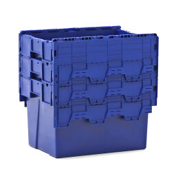 Stacking box plastic nestable and stackable provided with lid consisting of two parts Type:  nestable and stackable.  L: 600, W: 400, H: 400 (mm). Article code: 99-6544