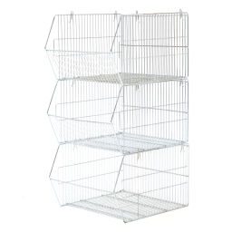 Wire basket with grip opening stackable used.  L: 480, W: 540, H: 350 (mm). Article code: 98-5501GB