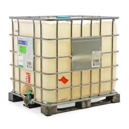 Cubitainer GRV conteneur pour liquides 1000 ltr d'occasion Fond:  palette en plastique.  L: 1200, L: 1000, H: 1150 (mm). Code d’article: 98-5657GB