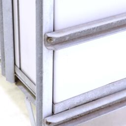 Caisse palette métallique construction robuste bac empilable sur pieds hauteur d'occasion.  L: 1310, L: 910, H: 1010 (mm). Code d’article: 98-5729GB