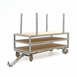Pull wagon warehouse trolley cart for long goods double steering, connectable