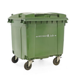 Afvalcontainer Afval en reiniging geschikt voor kam-opname met scharnierend deksel.  L: 1370, B: 1050, H: 1340 (mm). Artikelcode: 36-1100-N-N-03