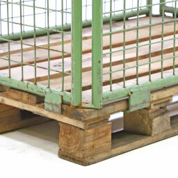 Pallet stacking frames foldable construction 1 long side half open with pallet