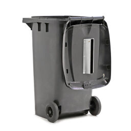 Gebrauchte Mülltonne  Abfall und Reinigung Mini-Container Deckel mit Einwurfschlitz .  L: 740, B: 580, H: 1070 (mm). Artikelcode: 99-446-240-S-GB