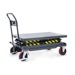 Pallet truck mobile lifting table push bracket, fixed + double scissor.  L: 1420, W: 830, H: 680 (mm). Article code: 856838