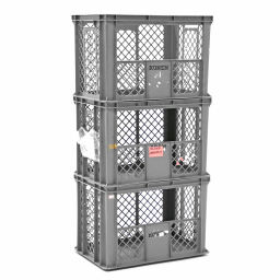 Stacking box plastic stackable walls perforated / floor closed used Material:  plastic.  L: 600, W: 400, H: 410 (mm). Article code: 98-6092GB