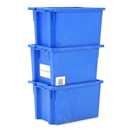 Stacking box plastic nestable and stackable all walls closed used Material:  polypropylene.  L: 600, W: 400, H: 350 (mm). Article code: 98-6136GB