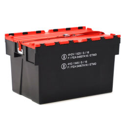 Stacking box plastic nestable and stackable provided with lid consisting of two parts 99-UN604036-T