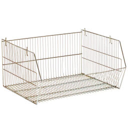 Wire basket with grip opening stackable used.  L: 640, W: 540, H: 350 (mm). Article code: 77-A006633