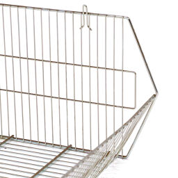Wire basket with grip opening stackable used.  L: 640, W: 540, H: 350 (mm). Article code: 77-A006633