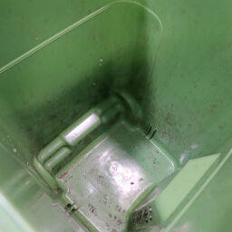 Gebrauchte Mülltonne  Abfall und Reinigung Mini-Container mit Scharnierdeckel.  L: 700, B: 600, H: 1090 (mm). Artikelcode: 98-6235GB