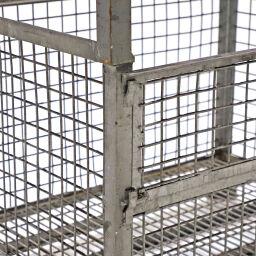Mesh Stillages fixed construction stackable 1 flap at 1 long side used.  L: 1160, W: 850, H: 1260 (mm). Article code: 98-6273GB
